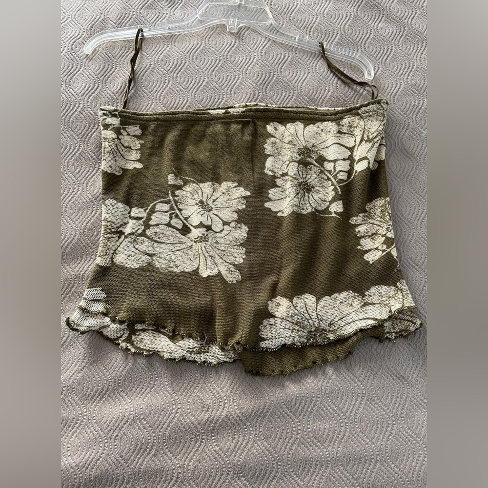🆕 Free People Poppy tube top in green and cream only size large - Picture 5 of 12